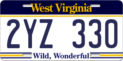 WV license plate 2YZ330