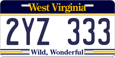WV license plate 2YZ333