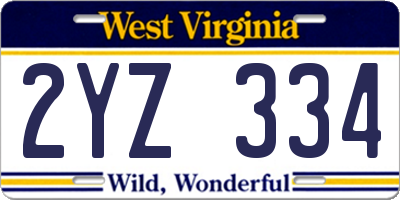 WV license plate 2YZ334