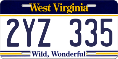 WV license plate 2YZ335