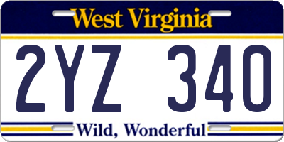 WV license plate 2YZ340