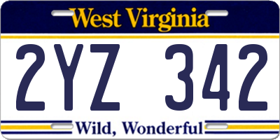 WV license plate 2YZ342