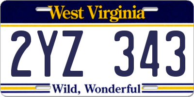 WV license plate 2YZ343