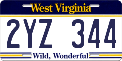 WV license plate 2YZ344