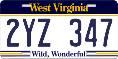 WV license plate 2YZ347