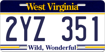 WV license plate 2YZ351