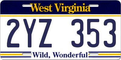 WV license plate 2YZ353