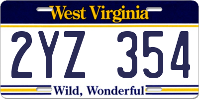 WV license plate 2YZ354