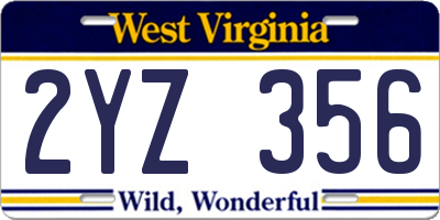 WV license plate 2YZ356