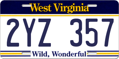 WV license plate 2YZ357
