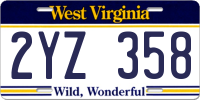 WV license plate 2YZ358