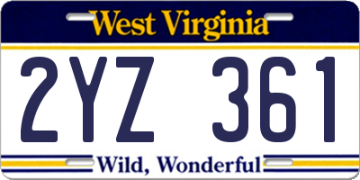 WV license plate 2YZ361