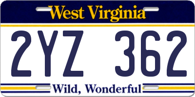 WV license plate 2YZ362