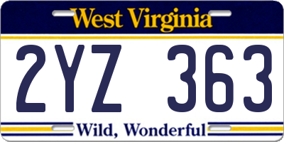 WV license plate 2YZ363