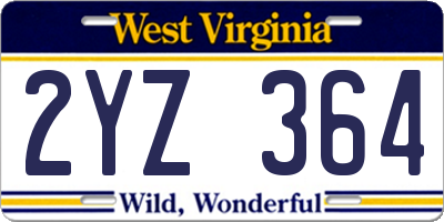 WV license plate 2YZ364