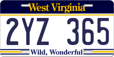 WV license plate 2YZ365