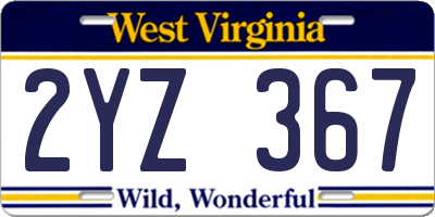WV license plate 2YZ367