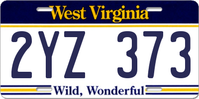 WV license plate 2YZ373