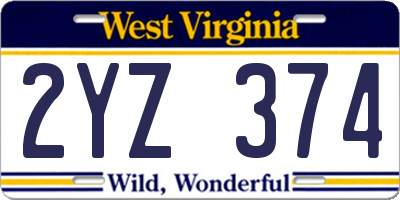 WV license plate 2YZ374