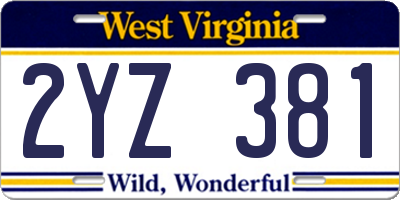WV license plate 2YZ381