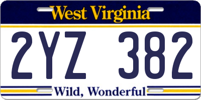 WV license plate 2YZ382