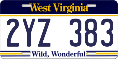 WV license plate 2YZ383