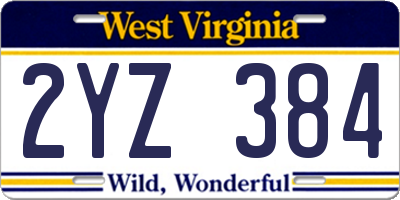WV license plate 2YZ384