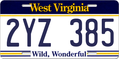 WV license plate 2YZ385