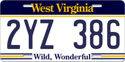 WV license plate 2YZ386