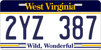 WV license plate 2YZ387