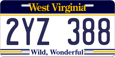 WV license plate 2YZ388