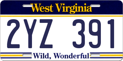 WV license plate 2YZ391