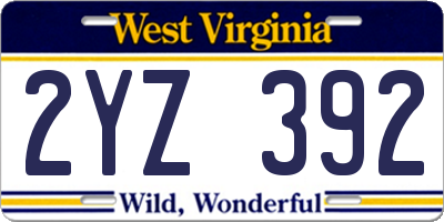 WV license plate 2YZ392