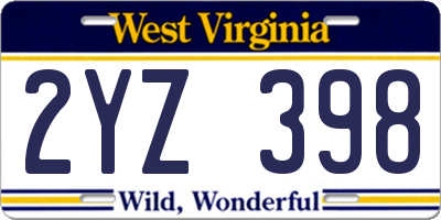 WV license plate 2YZ398
