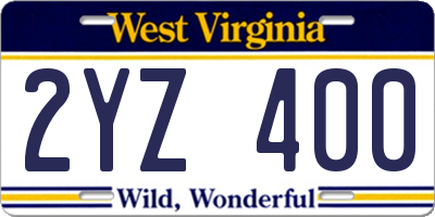 WV license plate 2YZ400