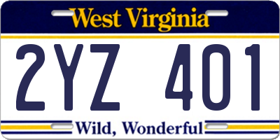 WV license plate 2YZ401