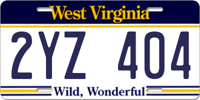 WV license plate 2YZ404