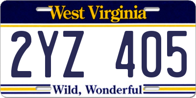 WV license plate 2YZ405