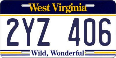 WV license plate 2YZ406