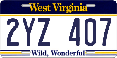 WV license plate 2YZ407
