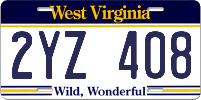 WV license plate 2YZ408