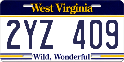 WV license plate 2YZ409