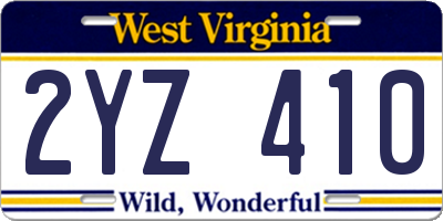 WV license plate 2YZ410