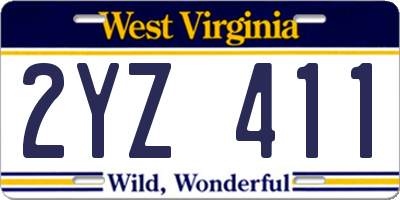WV license plate 2YZ411