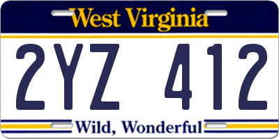 WV license plate 2YZ412