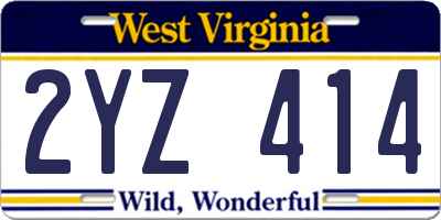 WV license plate 2YZ414
