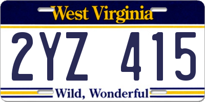 WV license plate 2YZ415