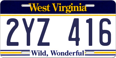 WV license plate 2YZ416
