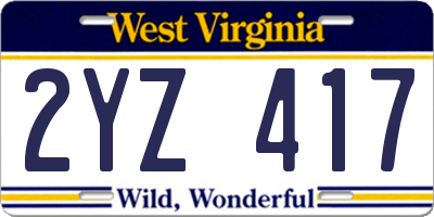 WV license plate 2YZ417