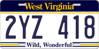 WV license plate 2YZ418